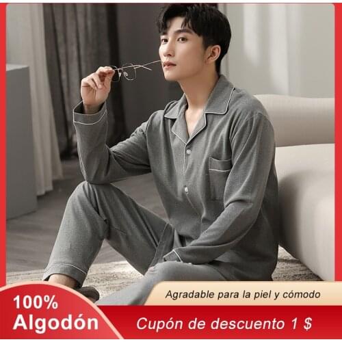 Winter 100% Cotton Pajamas for Men Sleepwear Full Sleeves Pijama Hombre Invierno Cotton Homewear PJ Solid Blue Warm Pyjama Homme