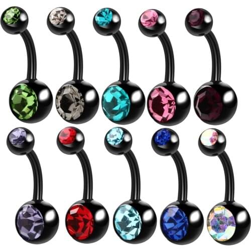 10Pcs/lot Stainless Steel Belly Piercing Double Crystal Belly Button Rings for Body Jewelry Navel Piercing Ombligo Ball Nombril