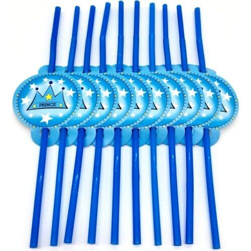 Blue Prince Crown Theme Birthday Disposable Straw Supplies Decoration Supplies Birthday Decoration Party Supplies Children 10pcs