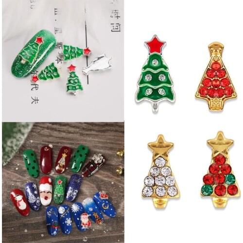 10pcs Christmas Nail Decoration Metallic Snowflakes Xmas Tree Nail Rhinestone Diamond Luxury Manicure Decoration For Christmas