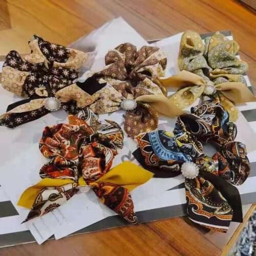 5pcs/lot Bow Knot Large Intestine Ring Polyester Hair Roop Korean Fashion Pearl Hair Ring Hair Accessori