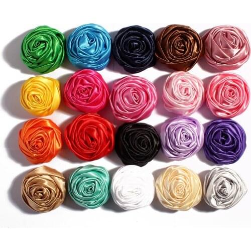 20pcs/lot 5CM 20Colors Novelty Artificial Soft Satins Ribbon Rolled Rose Fabric Artificial Flowers For Wedding Decoration