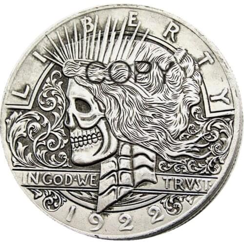 US Hobo 1922/1922 Two Faces Peace Dollar skull zombie skeleton Silver Plated Copy Coins