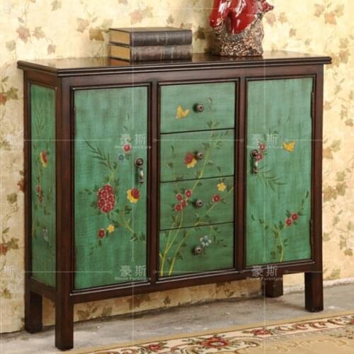 American Retro Green Painted Garden Drawer Cabinet Dining Side Cabinet Furniture Side Cabinet Hallway Cabinet Entrance Cabinet