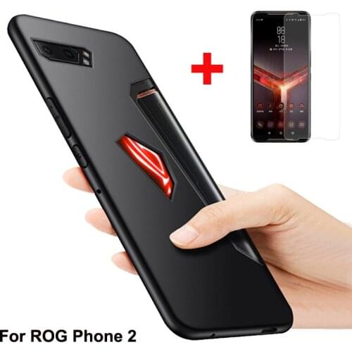 For Asus ROG Phone 2 Case ZS660KL Soft silicone Protective cases + glass Protector Film For Asus ROG Phone II ROG2 Thin Cover