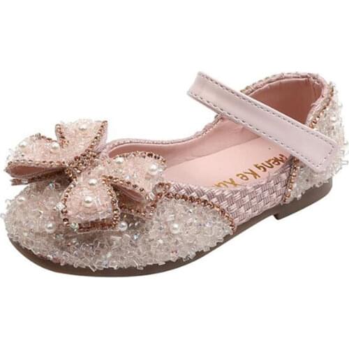 2021 Princess Kids Leather Shoes For Girls Flower Casual Glitter Children High Heel Girls Princess Shoes Butterfly Knot Sandals