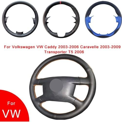 Punch Hand-Stitched Artificial Leather Car Steering Wheel Cover For VW Caddy 2003-2006 Caravelle 2003-2009 Transporter T5 2006