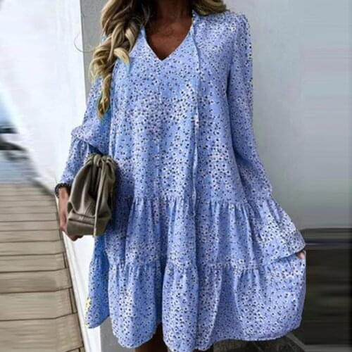 Elegant Floral Print V Neck Large Size Women Loose Dress 2021 Spring Summer Lady Party Cupcake Dress New Casual Vacation Dresses
