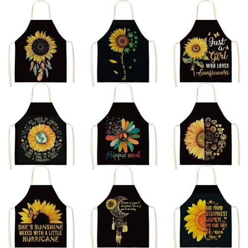 Women Kitchen Apron Cotton Linen sunflower Sleeveless Chef Cooking Aprons Kitchen accessories 68*55cm 0091