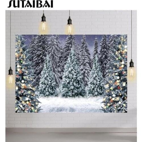 Winter Snow Christmas Night Forests Pine Trees Background New Year Party Glitter Bokeh Portrait Backdrop Photography Photobooth