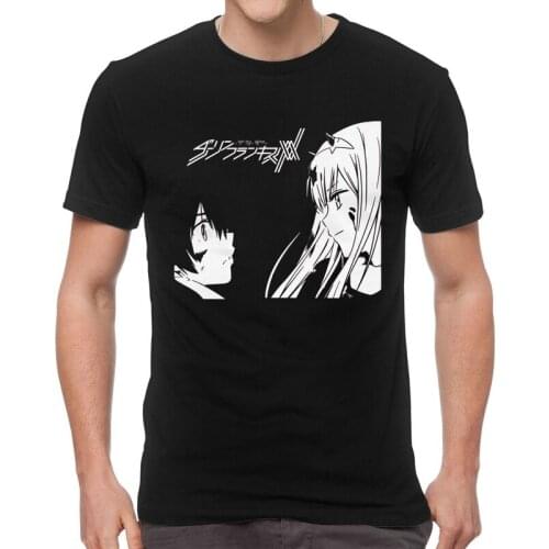 Darling In The Franxx Zero Two And Hiro T-shirt Men Novelty T Shirt Short Sleeve Cotton Anime Manga Tshirt Unique Tees Tops