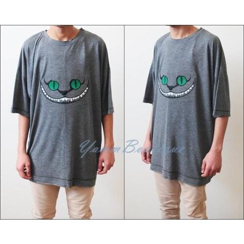 Bad Cat Embroidered Unisex Oversized Round Neck Jumbo Tshirt - Three Quarter Sleeves / Drop Shoulders Loose Made