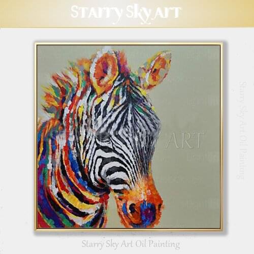 Hot Selling Hand-painted High Quality Abstract Modern Animal Zebra Oil Painting on Canvas Funny Zebra Oil Painting for Wall Art