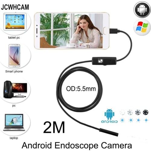 JCWHCAM 5.5mm Lens Android OTG USB Endoscope Camera 2M Smart Android Phone USB Borescope Inspection Snake Tube Camera 6 LED