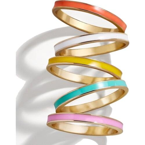 5 6 7 8 size thin eternity band stack stacking colorful enamel ring fashion CHIC lady women jewelry cheap wholesale