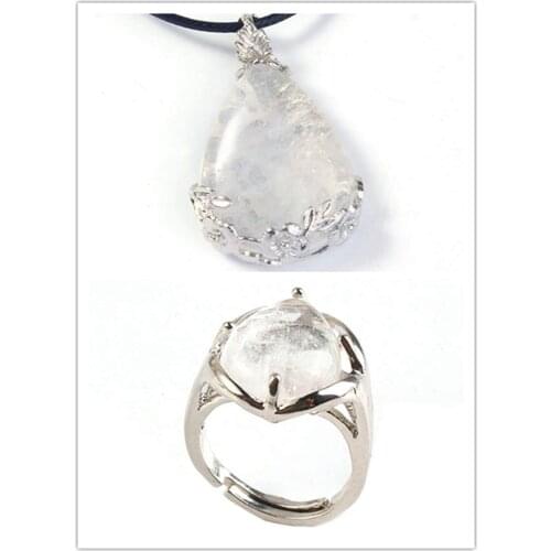 Kraft-beads Silver Plated Natural Rock Crystal with Flower Pendant Water Drop Ring For New Year Jewelry Sets
