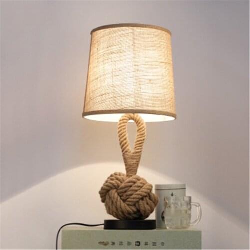 American Style Retro Personality Creative Bedroom Bedside LED Desk Light Study Cloth Hemp Rope Small Desk Lamp