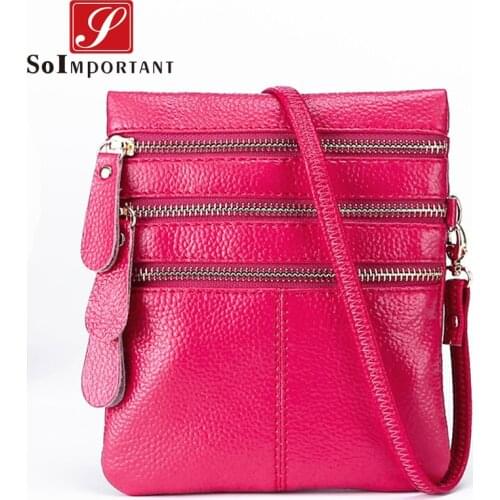 Mini Multi Zipper Pockets Women Crossbody Bags Genuine Leather Female Slim High Capacity Shoulder Small Bag Lady Phone Purses