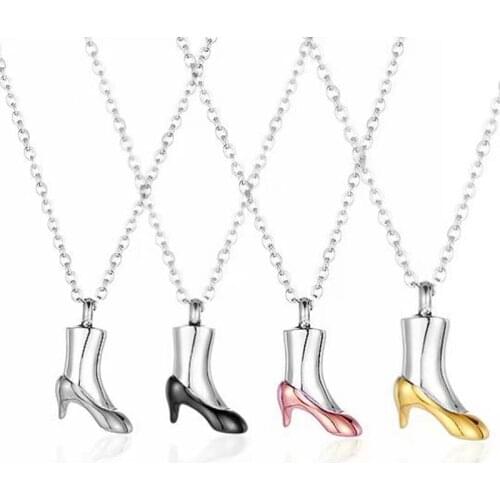 Fashion Stainless Steel Jewelry High Heels Pendant Urn Necklace for Pet Ashes Memorial Keepsake Cremation 50cm