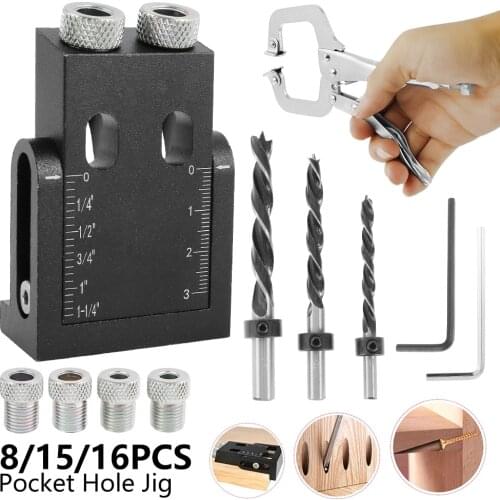 Woodworking Oblique Hole Locator Drill Bits Pocket Hole Jig Kit 15 Degree Angle Drill Guide Set Hole Puncher DIY Carpentry Tools