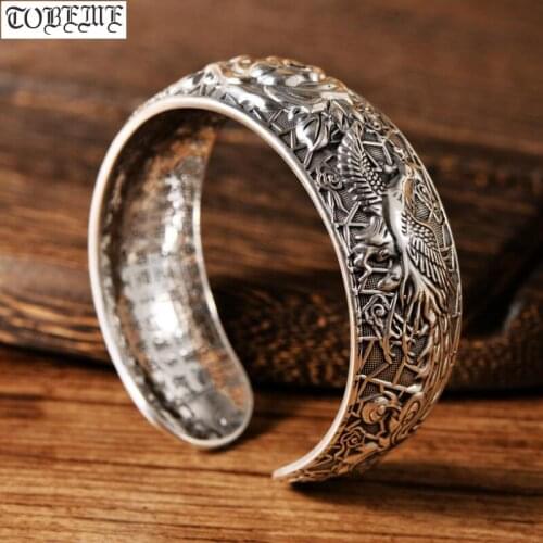 NEW! Handcrafted 100% 925 Silver Dragon Phonix Bangle Thai Silver Dragon Love-Bird Cuff Bracelet Women Bangle