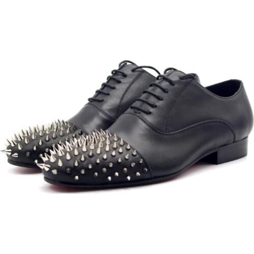 New square toes men shoes black formal wedding shoes for men lace up genuine leather rivet fashion party shoes oxfords
