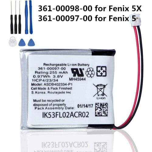 Original Watch Battery 361-00097-000 361-00098-00 for Garmin Fenix 5 5X Replacement Battery 255mAh