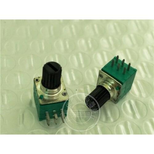 Original new 100% import RK097G B10K dual potentiometer B10K handle 10MM flower shaft green (SWITCH)
