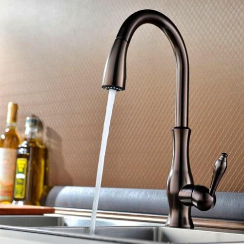 All Copper High grade Retro Black Chrome Plated Retractable Kitchen Sink Hot And Cold Water Mixing Tap