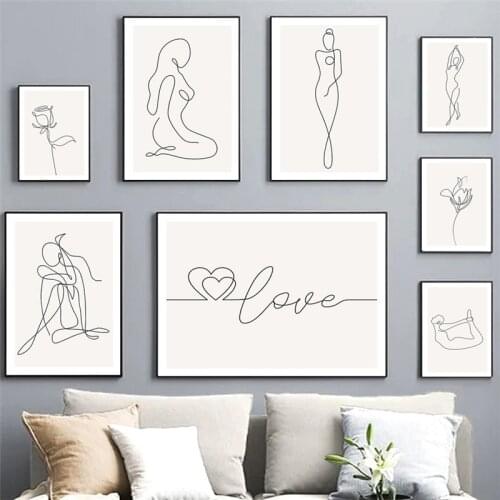 Hand Drawing Line Art Figure Canvas Painting Abstract Wall Art Picture Minimalist Modern Poster and Print Home Living Room Decor