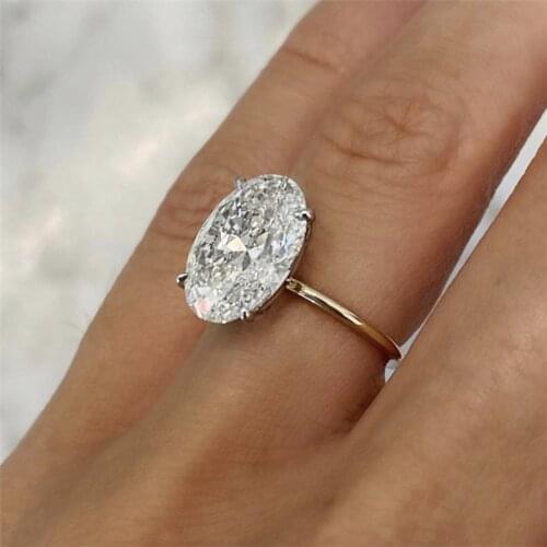 Luxury Oval Finger Ring Band Dazzling Brilliant CZ Stone Four Prong Setting Classic Wedding Anniversary Gift For Wife&Girlfriend