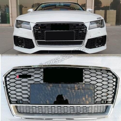 For rs7 style honeycomb mesh grill for audi a7 s7 2016 16 2017 17 2018 18 shiny Silver BLACK abs front bumper hood racing grid