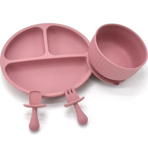 4Pcs/1Set Silicone Baby Feeding Bowl BPA Free Waterproof Solid Color Dinner Plate With Sucker For Baby Bowl Feeding Accessories