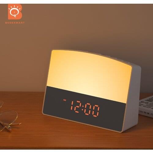 Benexmart Tuya WiFi Smart Wake-Up Light Alarm Clock Sunrise Lamp with 6 Colors 5 Sounds LED Digital Touch Clock Snooze FM Radio
