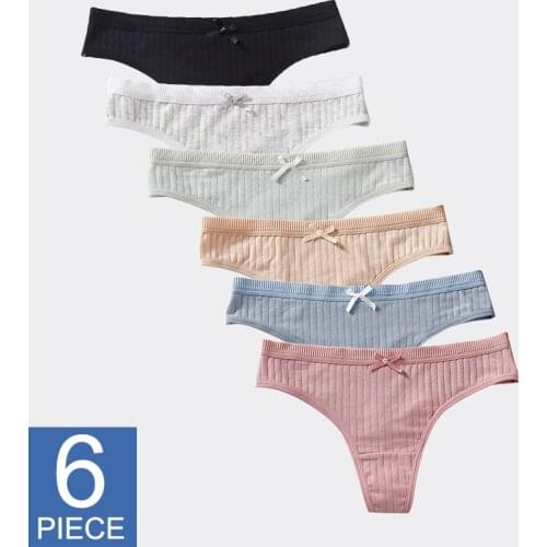 Woman Panties Cotton G-string Thongs Female Underwear For Lady Soft Skin-friendly Striped Panty T-back Girls Underpants 6PCS
