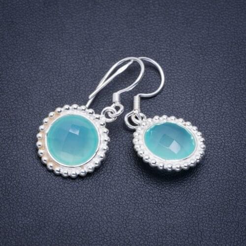 Natural Chalcedony Handmade Unique 925 Sterling Silver Earrings 1.25" A2363