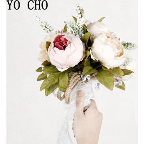 YO CHO Wedding Bouquet Bridal Bouquet Mariage Silk Artificial Flowers Peony Wedding Bouquets for Bridesmaids Wedding Accessories