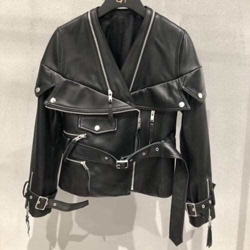 Real leather jacket fashion women genuine leather jacket 2020 new sheepskin coats and jackets streetwear overcoat female