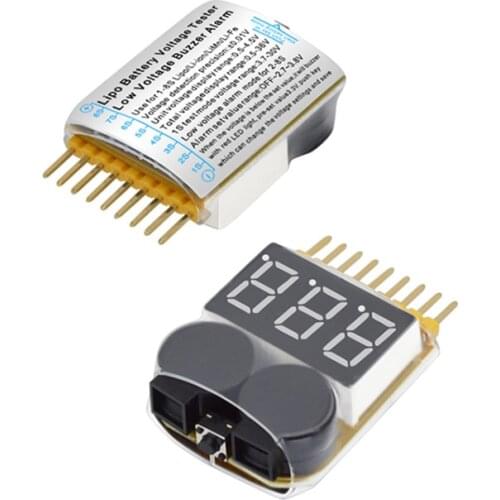 3.7V-30V 1-8s Lipo/Li-ion/Fe Battery Voltage 2IN1 Tester Low Voltage Buzzer Alarm for Lipo Battery of Helicopters