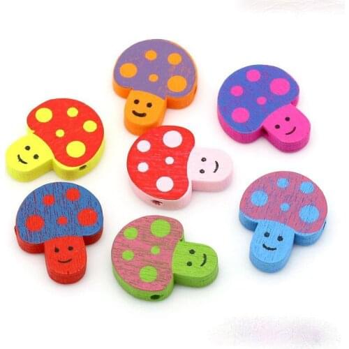 Mushroom Pattern Wooden Spacer Bead Loose Beads For Jewelry making Mixed Color DIY 22x18mm 100pcs 2017 new MT1049