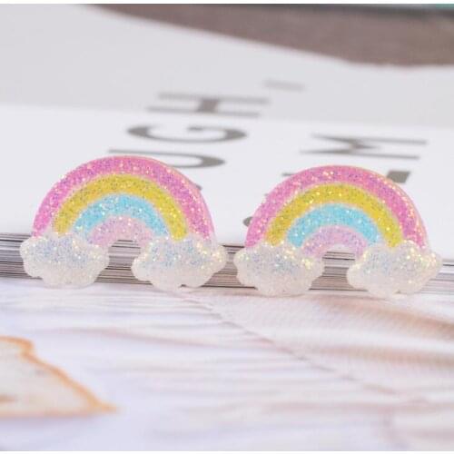 20pcs/lot Kawaii Flat Back Resin Cabochon Glitter Rainbow Resin Cabochons Flatback DIY Hair Bow Phone Case Decoration