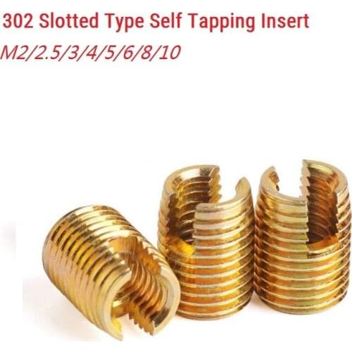 20PCS M2/M2.5/M3/M4/M5/M6/M8/M10 Galvanized Self Tapping Insert Screws Bushing 302 Slotted Type Wire Thread Insert Repair Nuts