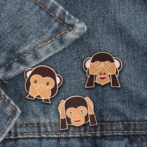 3pcs/Set Cute Cartoon Monkey Brooches Creative Cover Eyes Ears Pout Enamel Pins Backpack Metal Badge Jackets Lapel Pin Jewelry