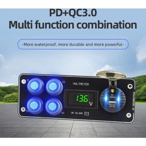 12-24 V Car Charger with 4 Switch Modified Panel Combination Car Room Wheel Ship Gen-eral Switch Panel Car Charger