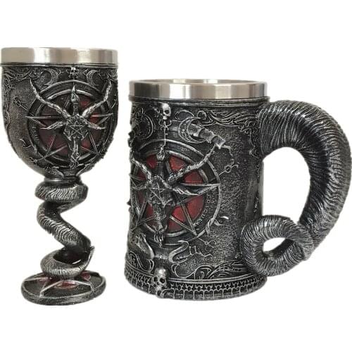 Baphomet Beer Mug Cool Coffee Cup Goat Skull Resin Stainless Steel Creative Tea Water Drinkware