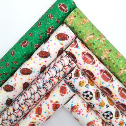 Glitterwishcome Baseball Football Printed Chunky Glitter Vinyl Fabric with Felt Backing Accessories Bows DIY 21X29CM GM2071A