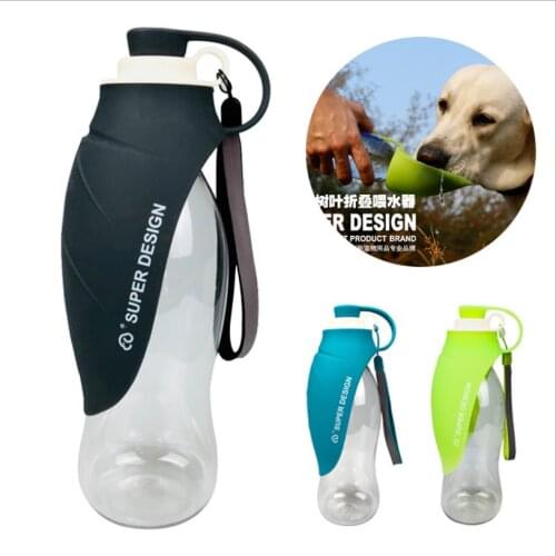 580ml Portable Pet Dog Water Bottle Soft Silicone Leaf Design Travel Dog Bowl For Puppy Cat Drinking Outdoor Pet Water Dispenser