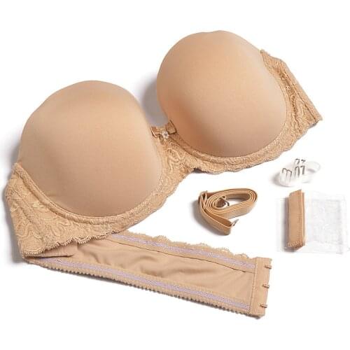 Quality Brassiere Women Strapless Push Up Lace Bralette Unlined Thin Cups Sexy Wedding Silicone Halter Straps Bras Dropshipping