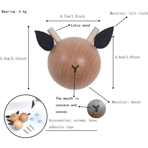1pc Room Decoration Wooden Coat Hook Cartoon Animal Head Wall Hooks Kindergarten Baby Newborn Gift Deer/bear/rabbit