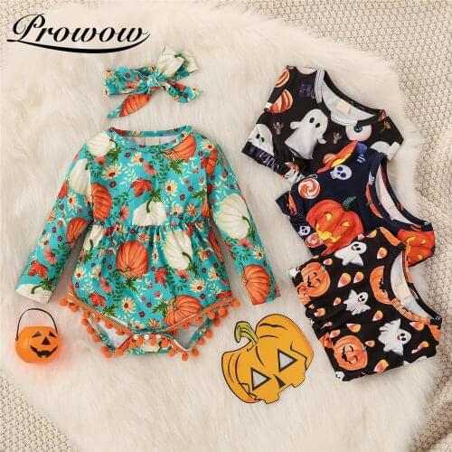 Prowow 2021 Baby Halloween Costume Pumpkin Ghost Printed Newborn Jumpsuit For Kids Baby Girls Bobysuit Festival Babys Rompers